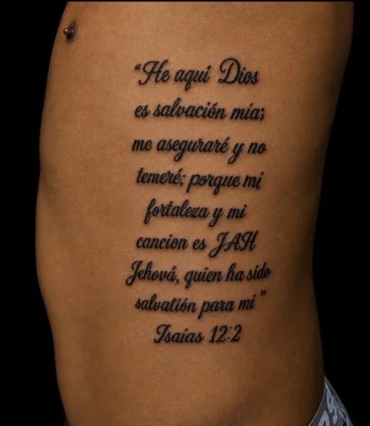 Isaías 12:2 — Script tattoo on ribs